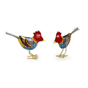 'Bird Buddies' Handpainted Garden Decorative Showpieces In Metal (Set of 2, 6 Inch)