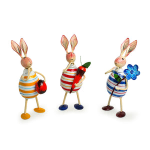 'The Rabbit Trio' Handpainted Garden Decorative Showpieces In Iron (Set of 3, 7 Inch)