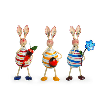 'The Rabbit Trio' Handpainted Garden Decorative Showpieces In Iron (Set of 3, 7 Inch)