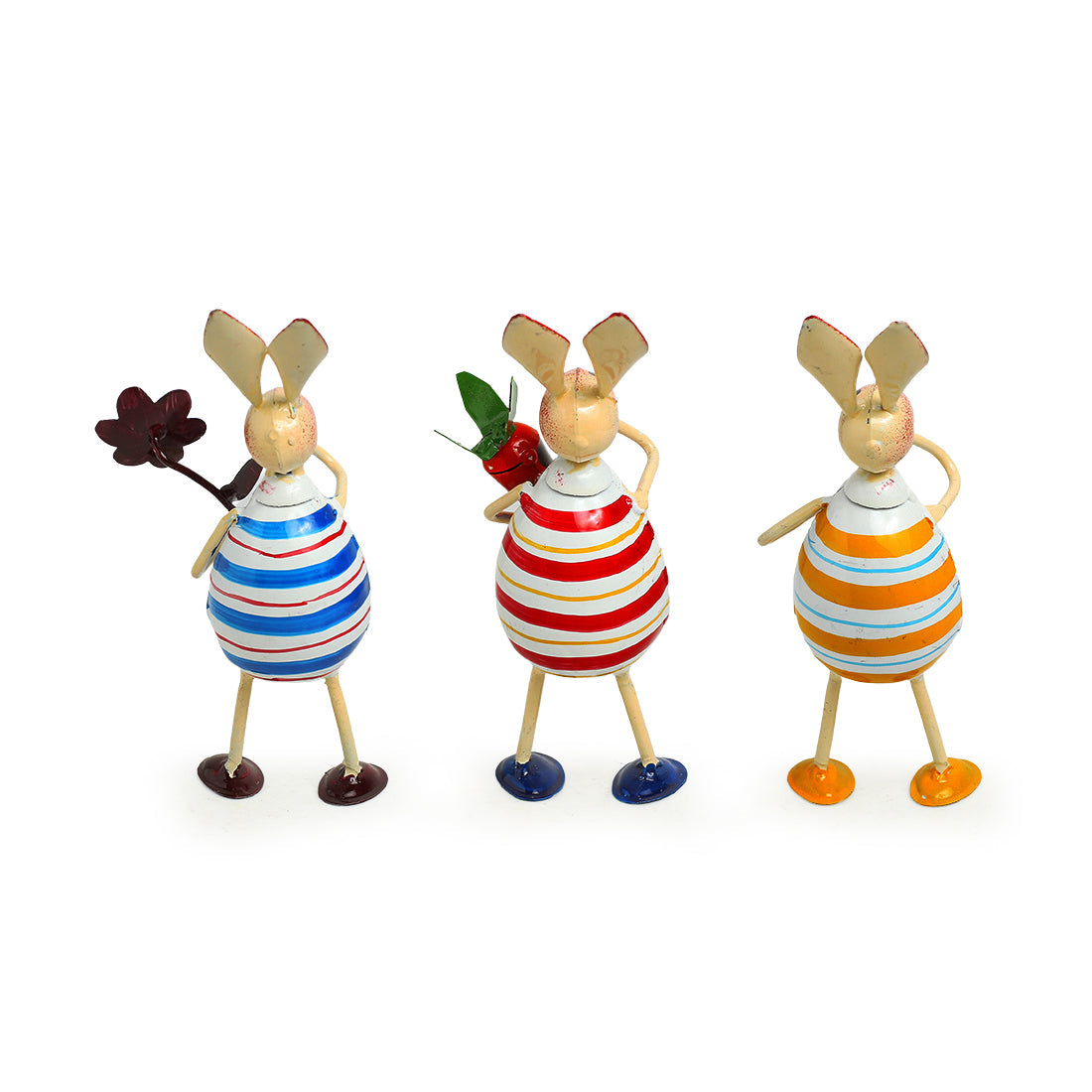 'The Rabbit Trio' Handpainted Garden Decorative Showpieces In Iron (Set of 3, 7 Inch)