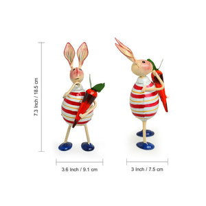 'The Rabbit Trio' Handpainted Garden Decorative Showpieces In Iron (Set of 3, 7 Inch)