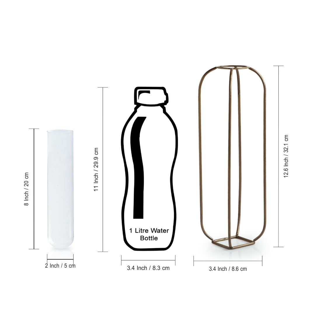 'Modern Glass Garden' Test Tube Table Planter/Vase (12 Inch, Golden)