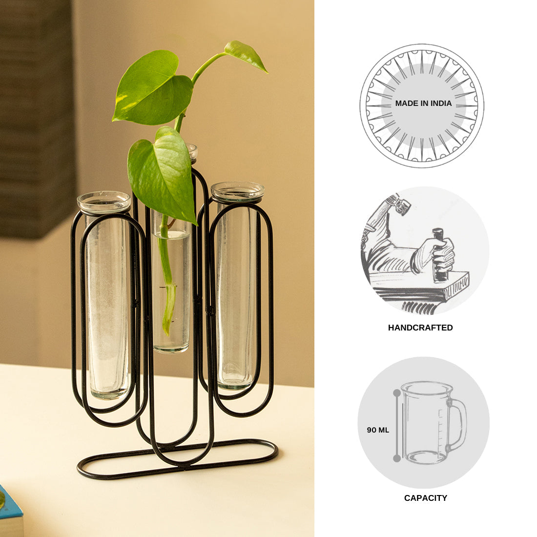 'Modern Glass Garden' Test Tube Table Planter/Vases (10 Inch, Black)