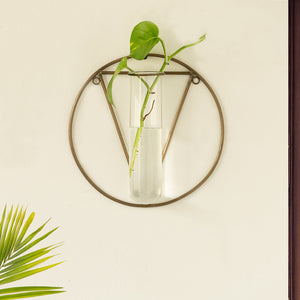 'Modern Glass Garden' Test Tube Wall Planter/Vase (9 Inch, Golden)