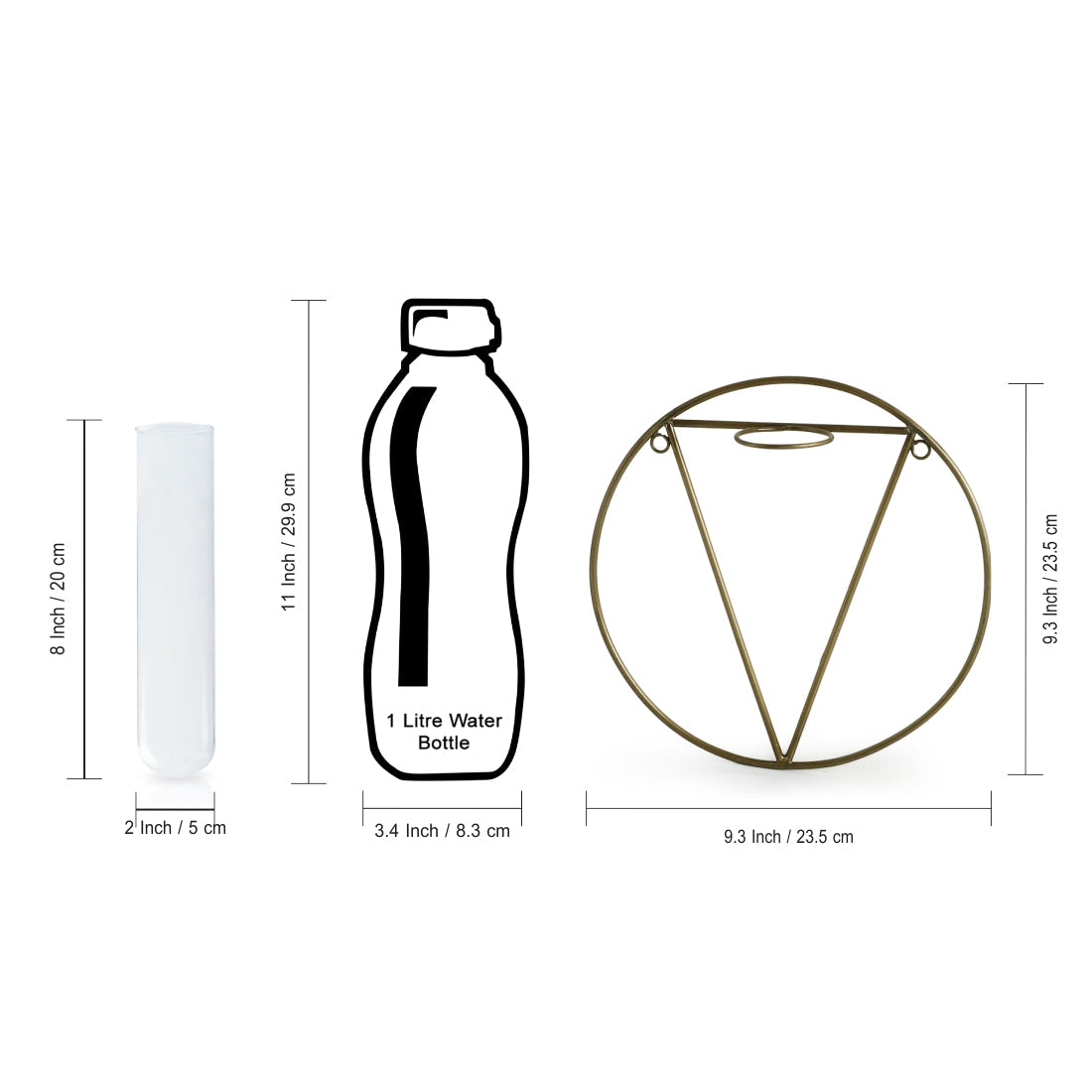 'Modern Glass Garden' Test Tube Wall Planter/Vase (9 Inch, Golden)
