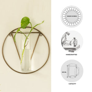 'Modern Glass Garden' Test Tube Wall Planter/Vase (9 Inch, Golden)