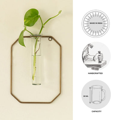 'Glass Garden' Test Tube Wall Planter/Vase (9 Inch, Golden)