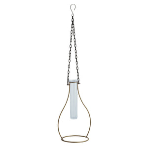 'Modern Glass Garden' Test Tube Hanging Planter/Vase (10 Inch, Golden)