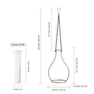 'Modern Glass Garden' Test Tube Hanging Planter/Vase (10 Inch, Golden)