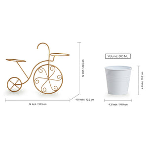 'Cycle' Wall Planter Pots In Galvanized Iron (12 Inch, Brass Finish)