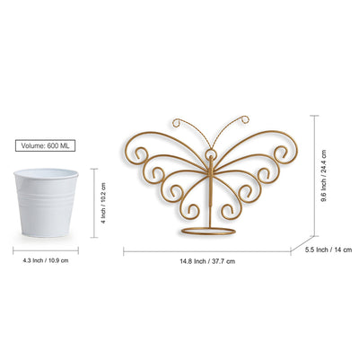 'Svarn Titli' Wall Planter Pot In Galvanized Iron (10 Inch, Brass Finish)