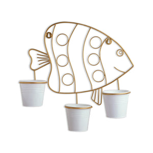 'Fish' Wall Planter Pots In Galvanized Iron (14 Inch, Brass Finish)
