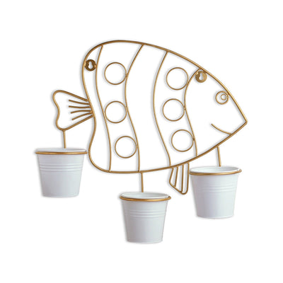 'Fish' Wall Planter Pots In Galvanized Iron (14 Inch, Brass Finish)