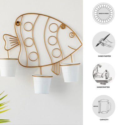 'Fish' Wall Planter Pots In Galvanized Iron (14 Inch, Brass Finish)