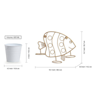 'Fish' Wall Planter Pots In Galvanized Iron (14 Inch, Brass Finish)
