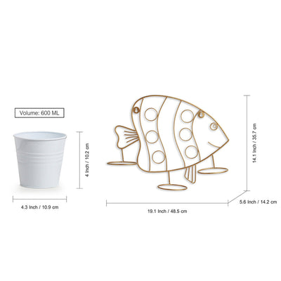'Fish' Wall Planter Pots In Galvanized Iron (14 Inch, Brass Finish)