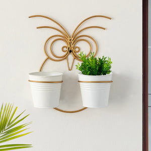 'Owl' Wall Planter Pots In Galvanized Iron (12 Inch, Brass Finish)