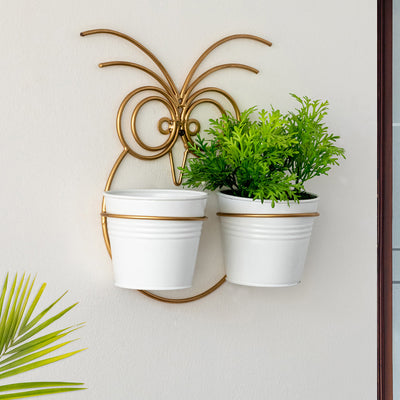 'Owl' Wall Planter Pots In Galvanized Iron (12 Inch, Brass Finish)
