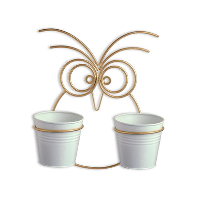 'Owl' Wall Planter Pots In Galvanized Iron (12 Inch, Brass Finish)