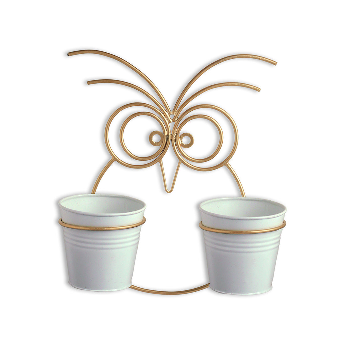 'Owl' Wall Planter Pots In Galvanized Iron (12 Inch, Brass Finish)