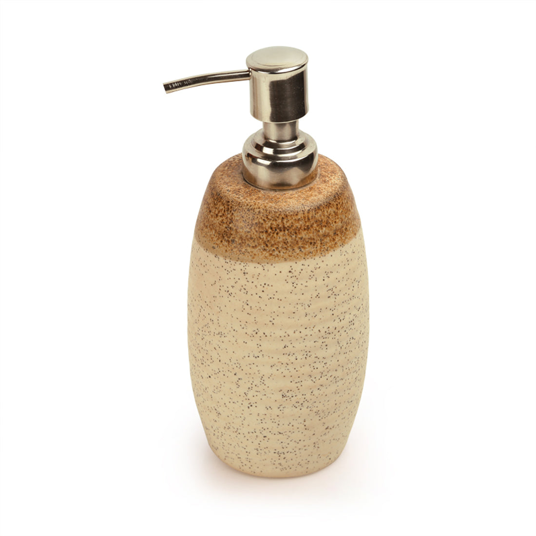 Elegant Ceramic Bathroom Accessory Set Of 3 In Brown & Off White