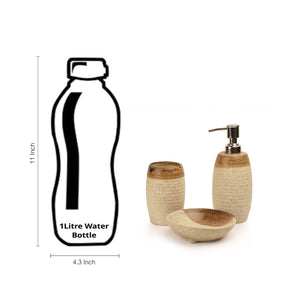 Elegant Ceramic Bathroom Accessory Set Of 3 In Brown & Off White