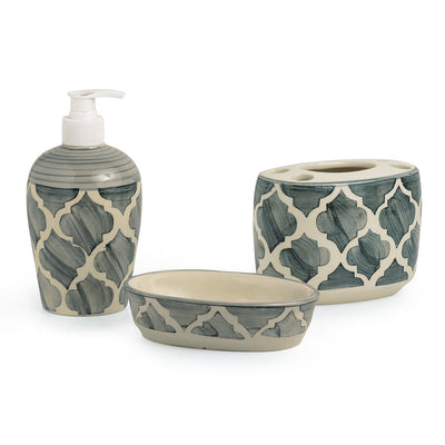 'Moroccan Essentials' Handpainted Ceramic Bathroom Accessory (Set Of 3)
