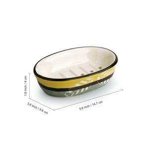 'Imprinted Leaves' Handpainted Ceramic Bathroom Accessory (Set Of 3)