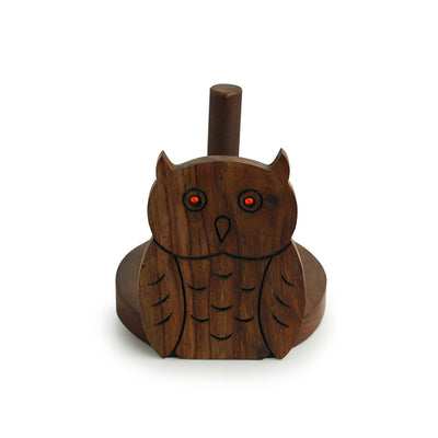'Owl On A Roll' Hand Carved Sheesham Wood Tissue Roll Holder