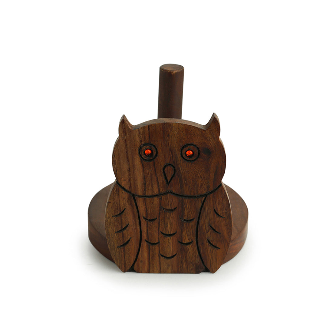 'Owl On A Roll' Hand Carved Sheesham Wood Tissue Roll Holder