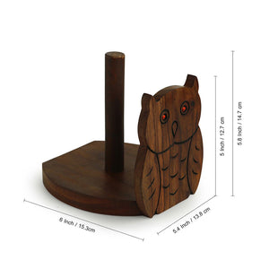 'Owl On A Roll' Hand Carved Sheesham Wood Tissue Roll Holder