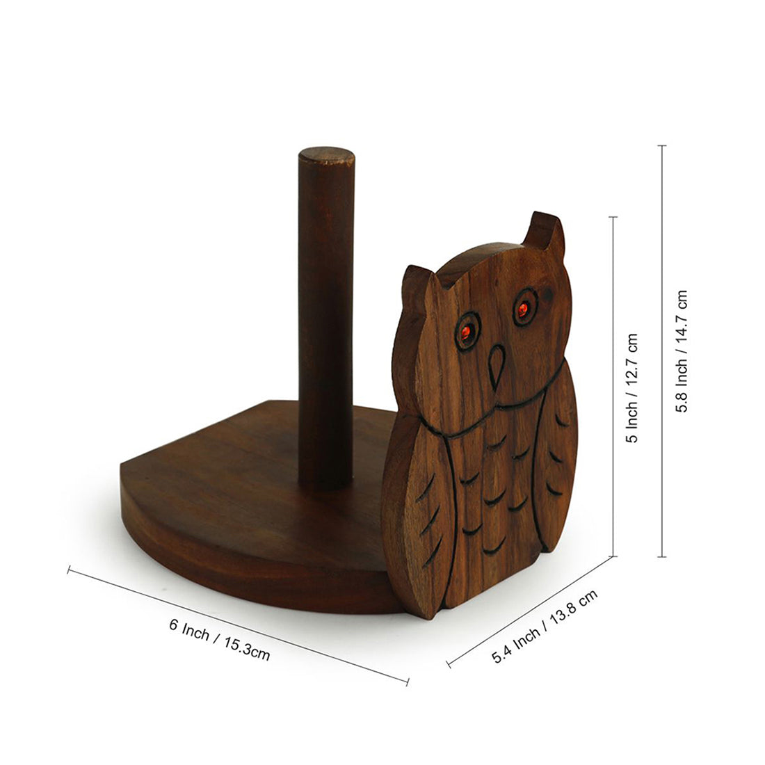 'Owl On A Roll' Hand Carved Sheesham Wood Tissue Roll Holder