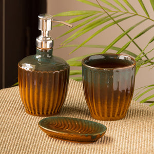The 'Amber & Teal' Studio Pottery Ceramic Bathroom Accessory (Set Of 3)