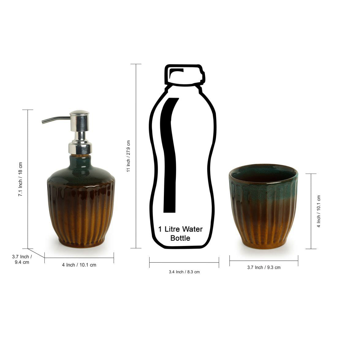 The 'Amber & Teal' Studio Pottery Ceramic Bathroom Accessory (Set Of 3)