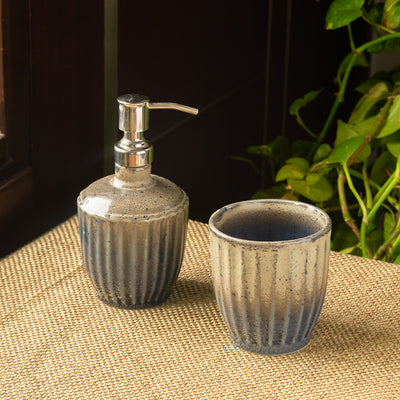 'Sea Breeze Ombre' Hand Glazed Ceramic Bathroom Accessory Set (2 Pieces, Liquid Soap Dispenser, Tumbler)
