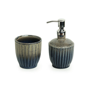 'Sea Breeze Ombre' Hand Glazed Ceramic Bathroom Accessory Set (2 Pieces, Liquid Soap Dispenser, Tumbler)
