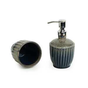 'Sea Breeze Ombre' Hand Glazed Ceramic Bathroom Accessory Set (2 Pieces, Liquid Soap Dispenser, Tumbler)