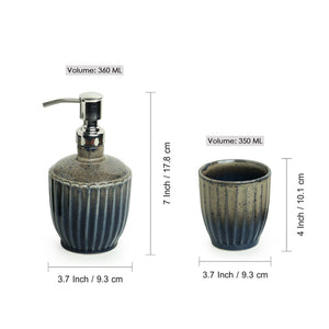 'Sea Breeze Ombre' Hand Glazed Ceramic Bathroom Accessory Set (2 Pieces, Liquid Soap Dispenser, Tumbler)