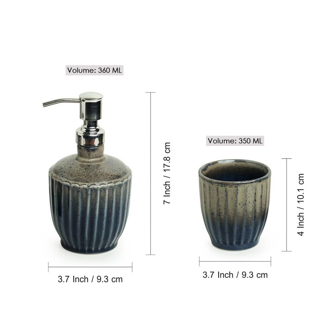 'Sea Breeze Ombre' Hand Glazed Ceramic Bathroom Accessory Set (2 Pieces, Liquid Soap Dispenser, Tumbler)
