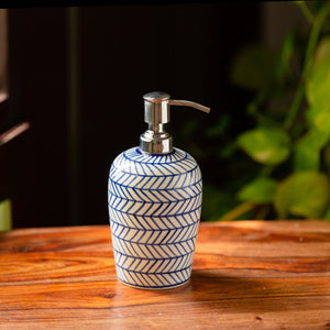 'Indigo Chevron' Handpainted Ceramic Lotion/Liquid Soap Dispenser