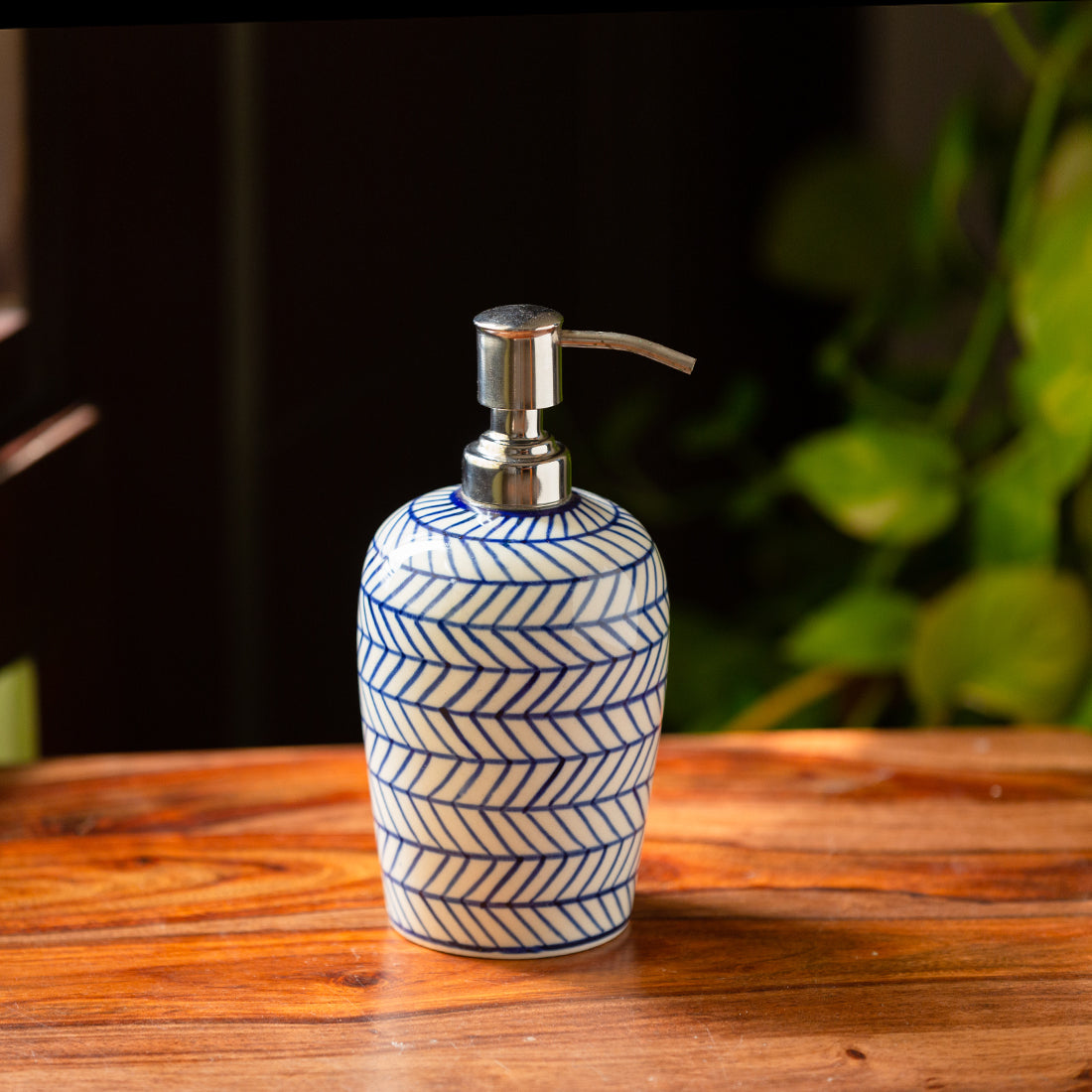 'Indigo Chevron' Handpainted Ceramic Lotion/Liquid Soap Dispenser