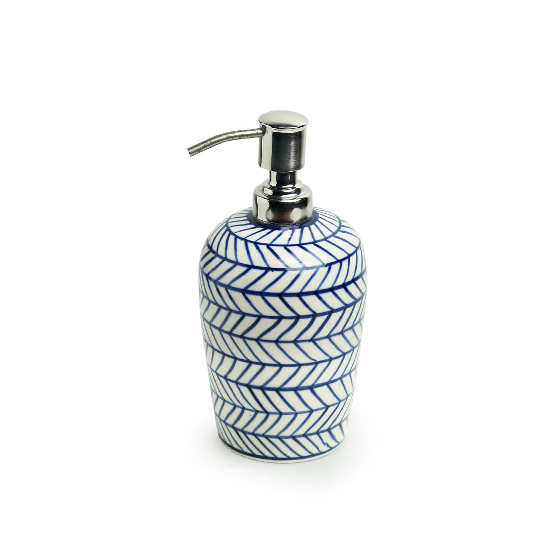 'Indigo Chevron' Handpainted Ceramic Lotion/Liquid Soap Dispenser