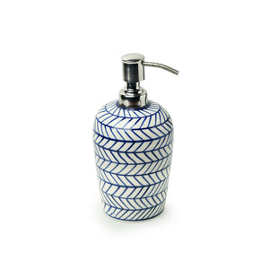 'Indigo Chevron' Handpainted Ceramic Lotion/Liquid Soap Dispenser
