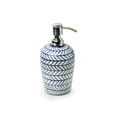 'Indigo Chevron' Handpainted Ceramic Lotion/Liquid Soap Dispenser