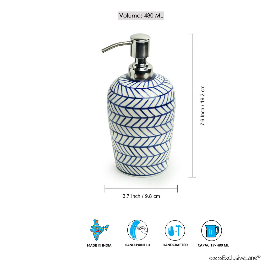 'Indigo Chevron' Handpainted Ceramic Lotion/Liquid Soap Dispenser