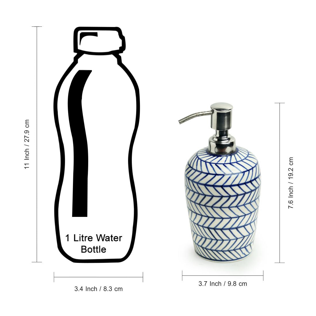 'Indigo Chevron' Handpainted Ceramic Lotion/Liquid Soap Dispenser
