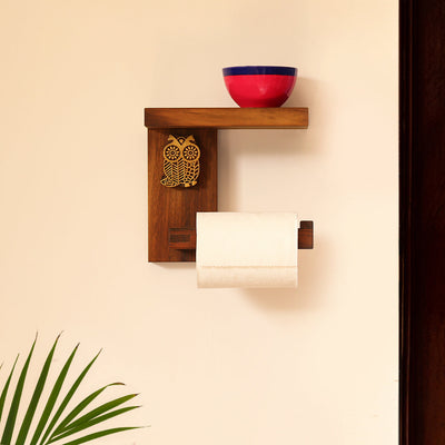 'Owl Block' Hand Carved Sheesham Wood Decorative Tissue Roll Dispenser
