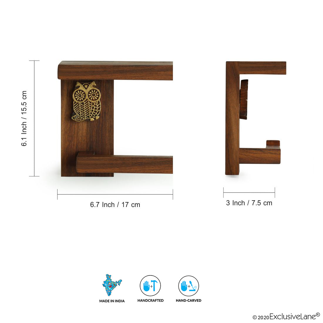 'Owl Block' Hand Carved Sheesham Wood Decorative Tissue Roll Dispenser