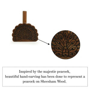 Brown - 'The Dancing Peacock' Hand Carved Sheesham Wood Tissue Roll Holder