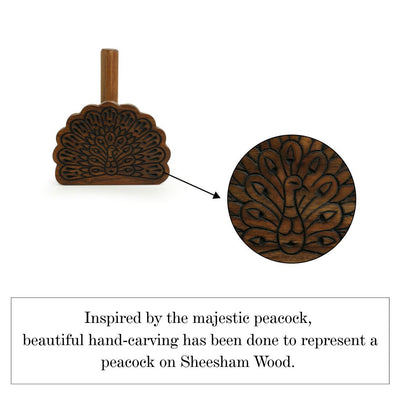 Brown - 'The Dancing Peacock' Hand Carved Sheesham Wood Tissue Roll Holder